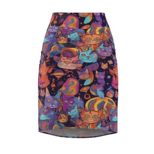 Cosmic Cat Parade on a Pencil Skirt