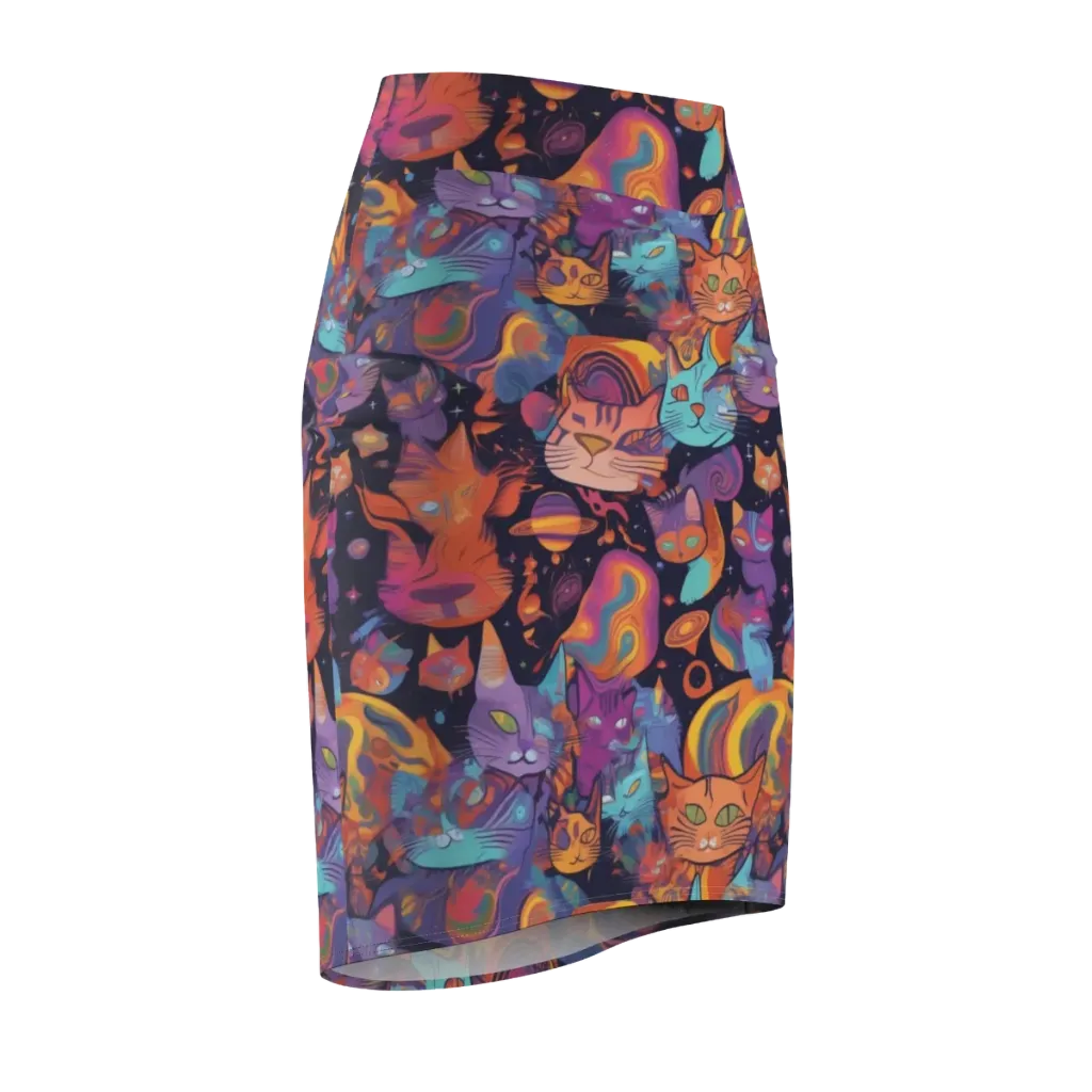 Cosmic Cat Parade on Pencil Skirt — Front Side