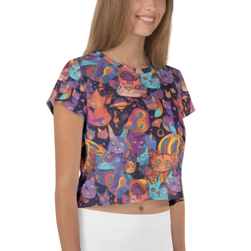 Cosmic Cat Parade on a Crop Tee