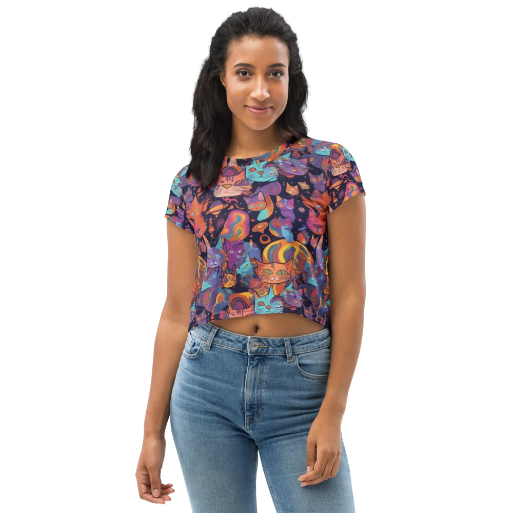 Cosmic Cat Parade on Crop Tee — Front