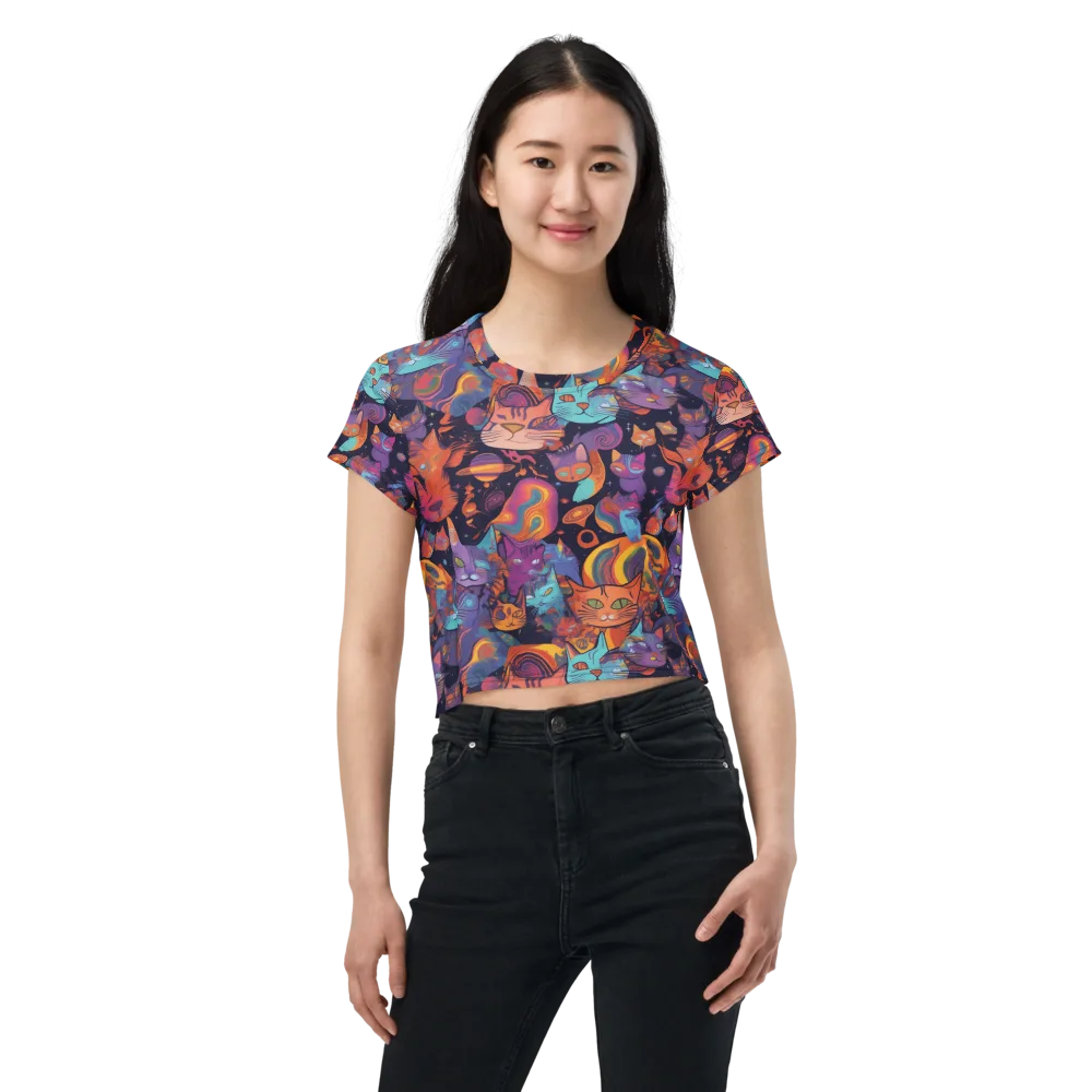 Cosmic Cat Parade on Crop Tee — Front