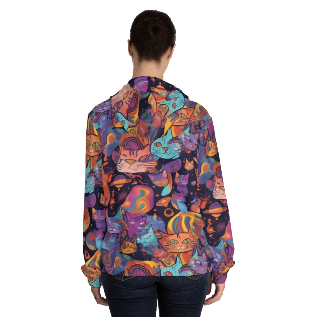 Cosmic Cat Parade on Women's Full-Zip Hoodie — Back On Person