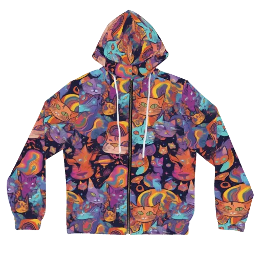 Cosmic Cat Parade on a Women's Full-Zip Hoodie