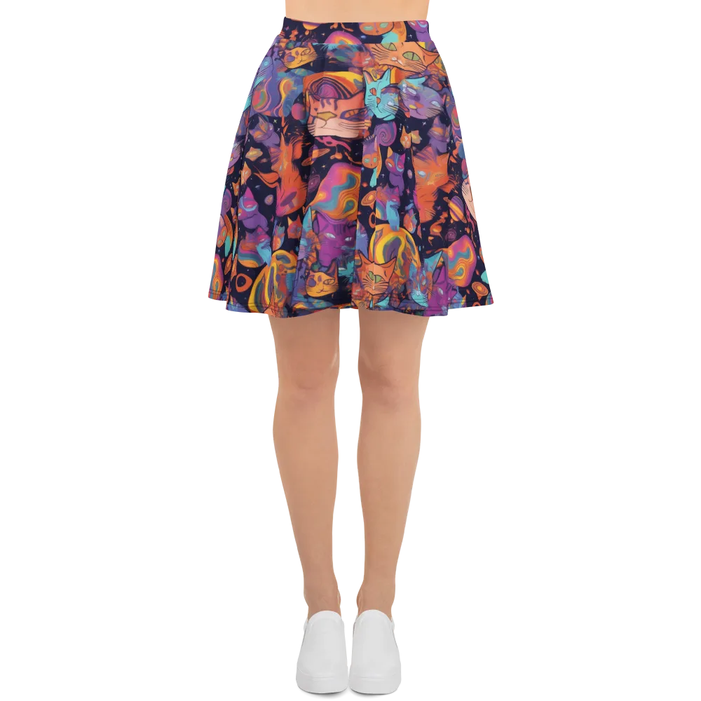 Cosmic Cat Parade on Skater Skirt — Front
