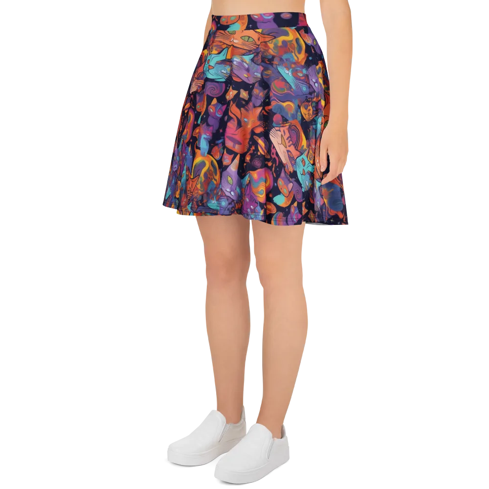 Cosmic Cat Parade on Skater Skirt — Left
