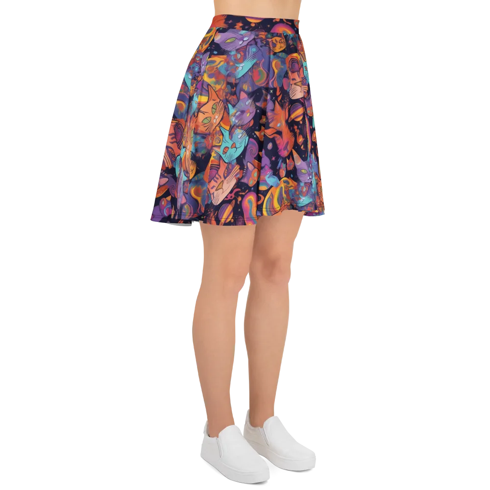Cosmic Cat Parade on Skater Skirt — Right