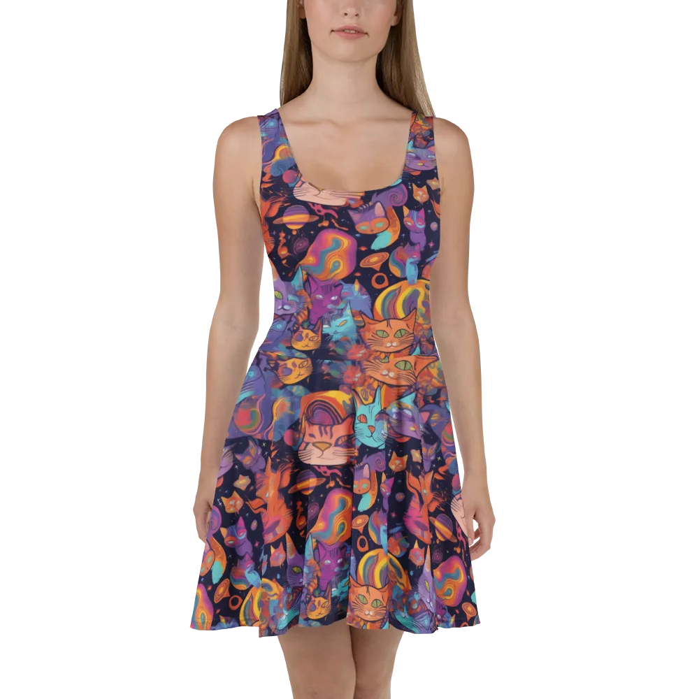 Cosmic Cat Parade on Skater Dress — Front