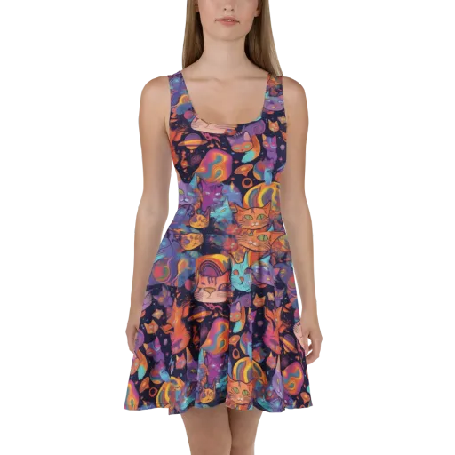 Cosmic Cat Parade on a Skater Dress