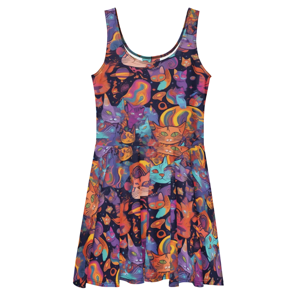 Cosmic Cat Parade on Skater Dress — Front