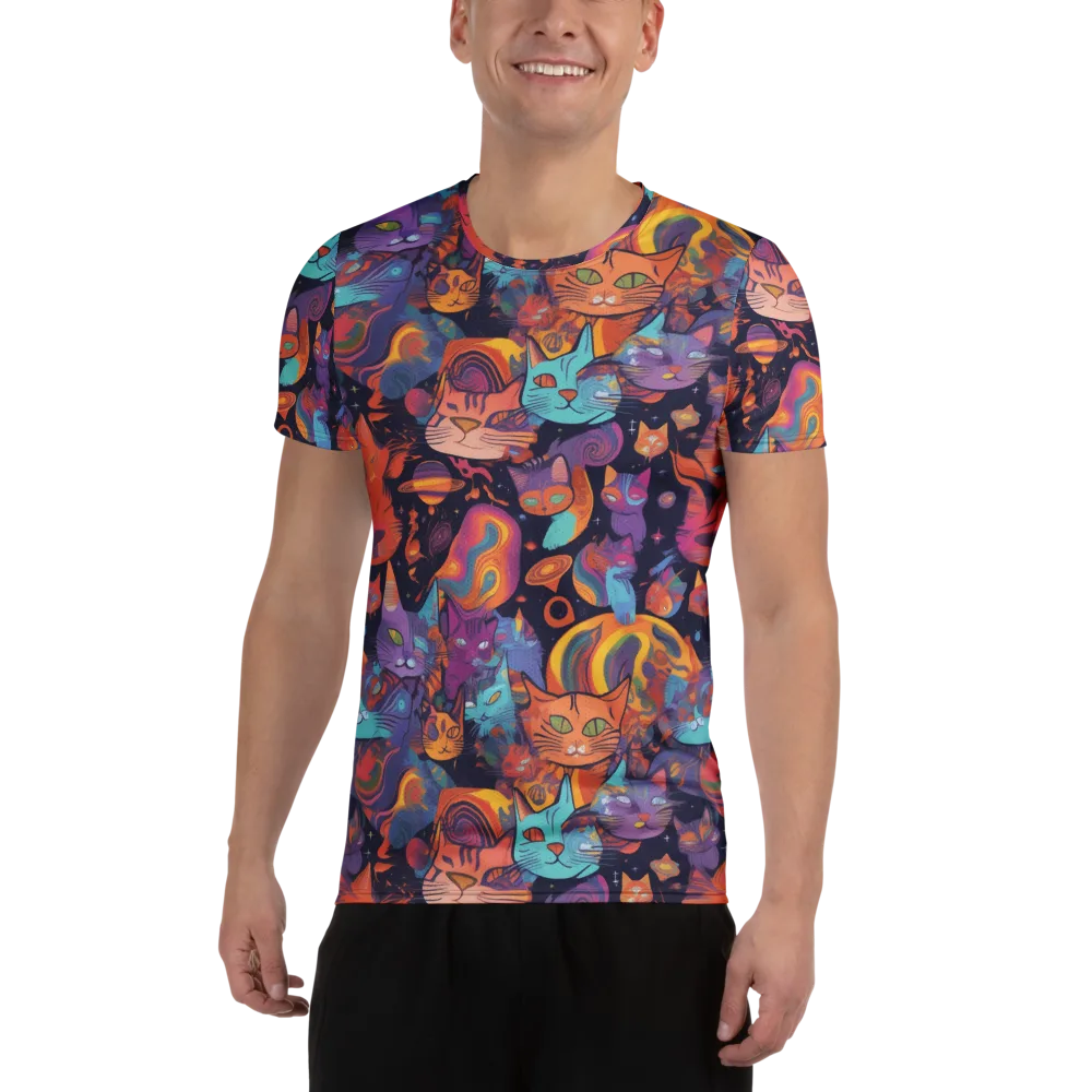 Cosmic Cat Parade on Men's Athletic T-Shirt — Front