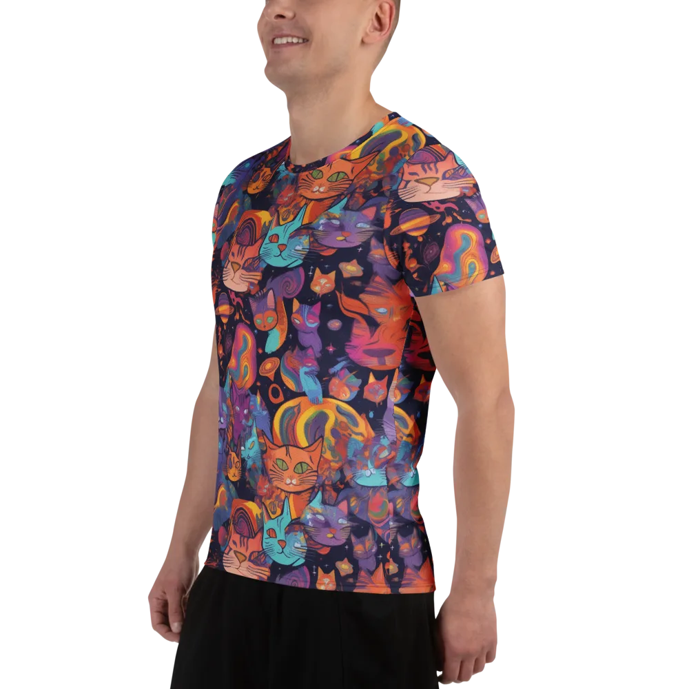 Cosmic Cat Parade on Men's Athletic T-Shirt — Left