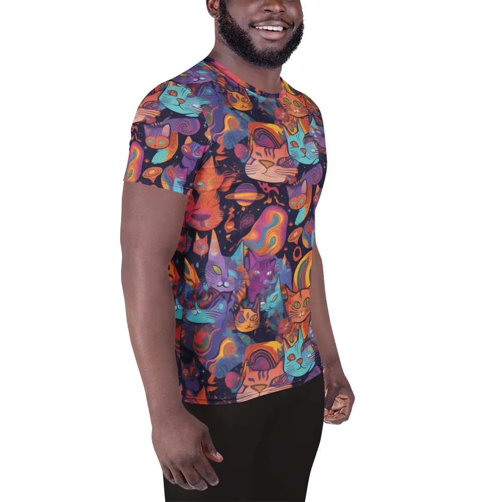Cosmic Cat Parade on Men's Athletic T-Shirt — Right