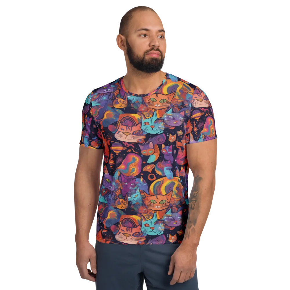 Cosmic Cat Parade on Men's Athletic T-Shirt — Front