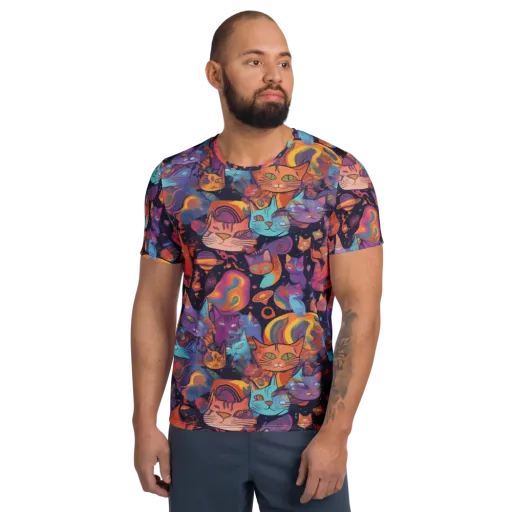 Cosmic Cat Parade on a Men's Athletic T-Shirt