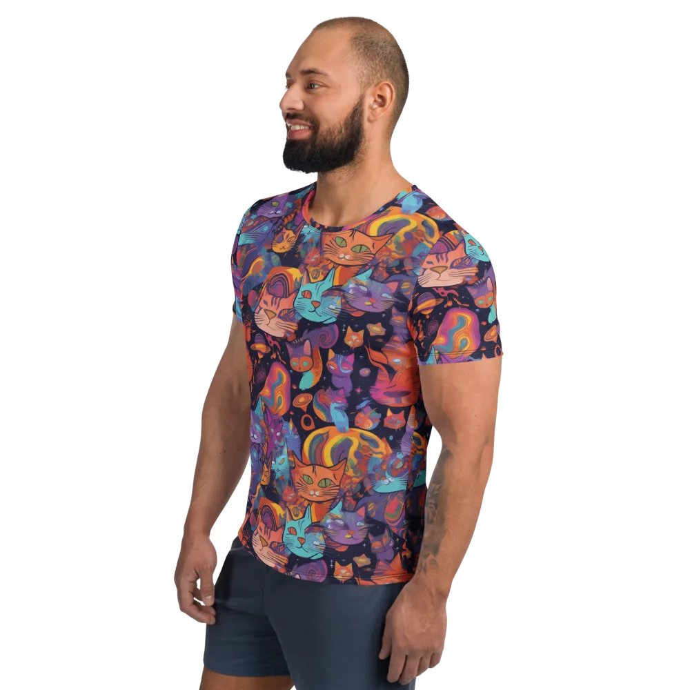 Cosmic Cat Parade on Men's Athletic T-Shirt — Left