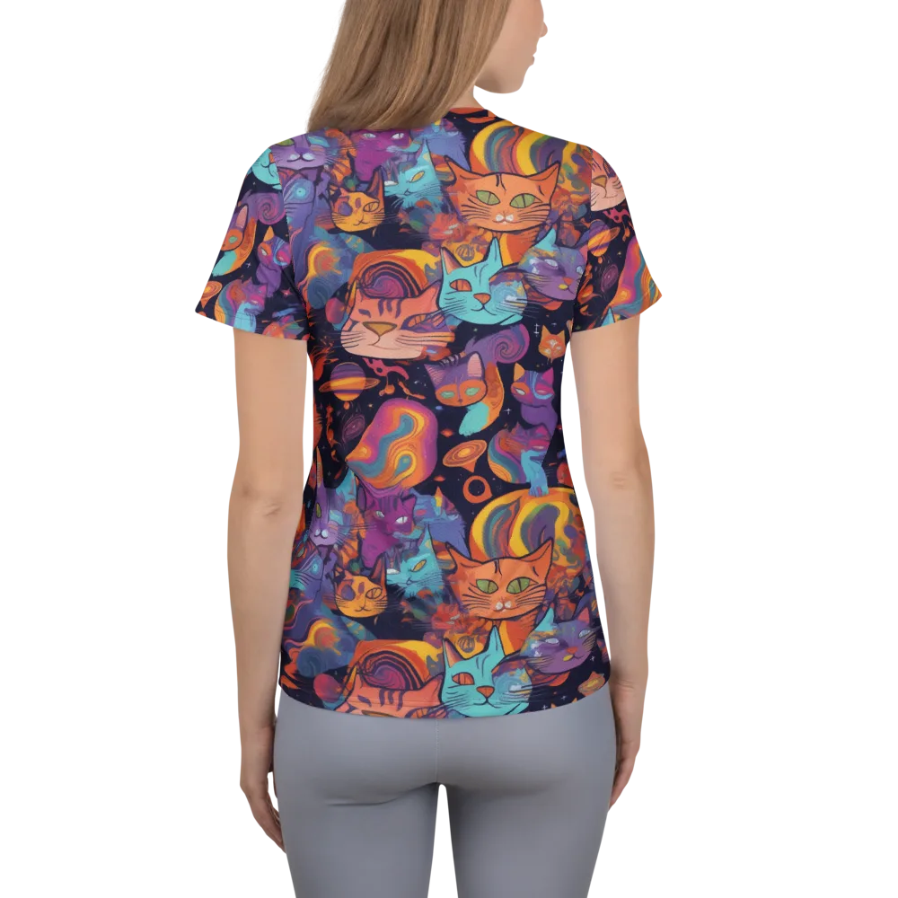 Cosmic Cat Parade on Women's Athletic T-Shirt — Back