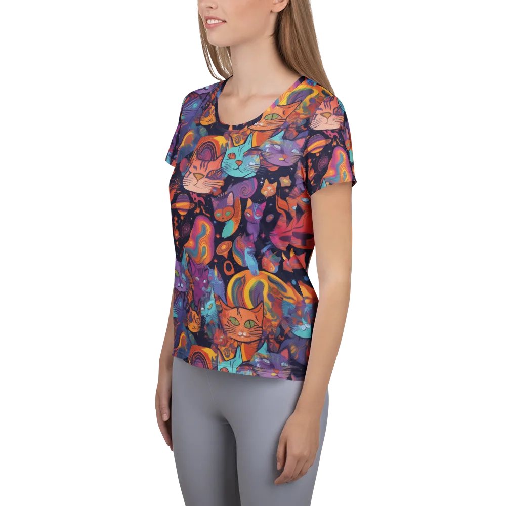 Cosmic Cat Parade on Women's Athletic T-Shirt — Left