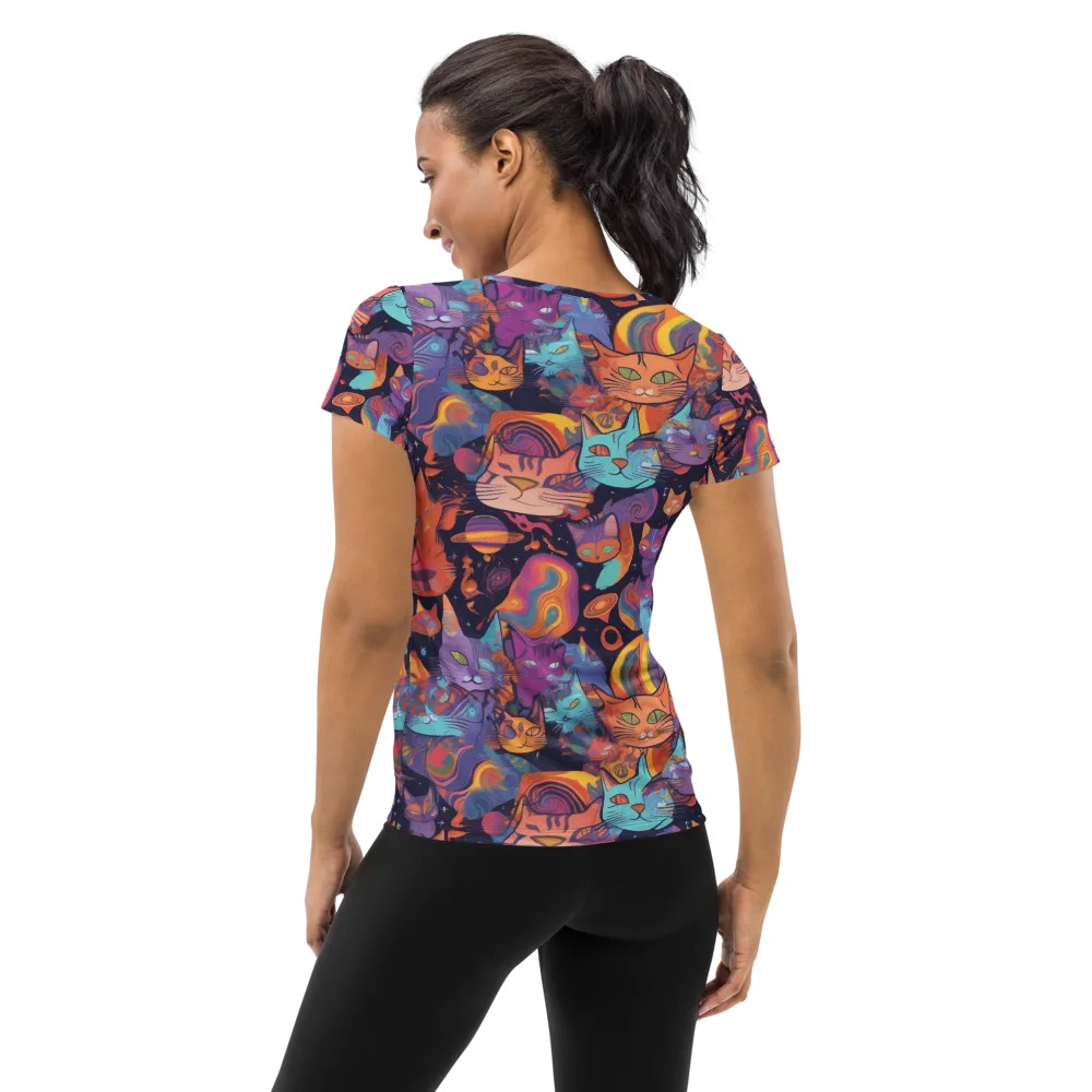 Cosmic Cat Parade on Women's Athletic T-Shirt — Back
