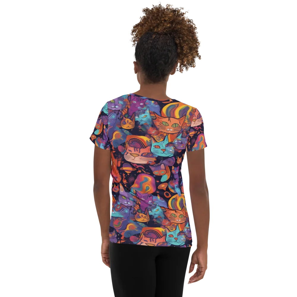 Cosmic Cat Parade on Women's Athletic T-Shirt — Back