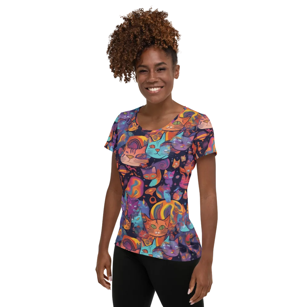 Cosmic Cat Parade on Women's Athletic T-Shirt — Left