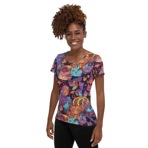 Cosmic Cat Parade on a Women's Athletic T-Shirt