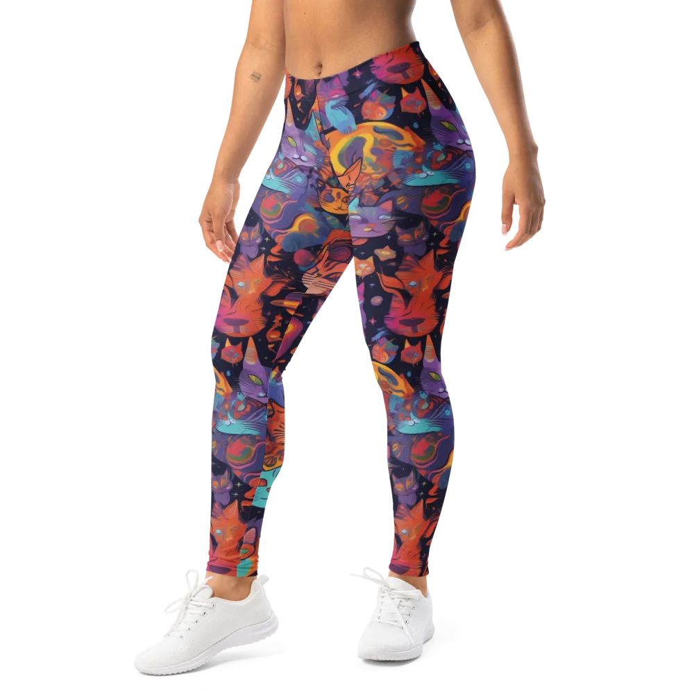 Cosmic Cat Parade on Leggings — Left Front