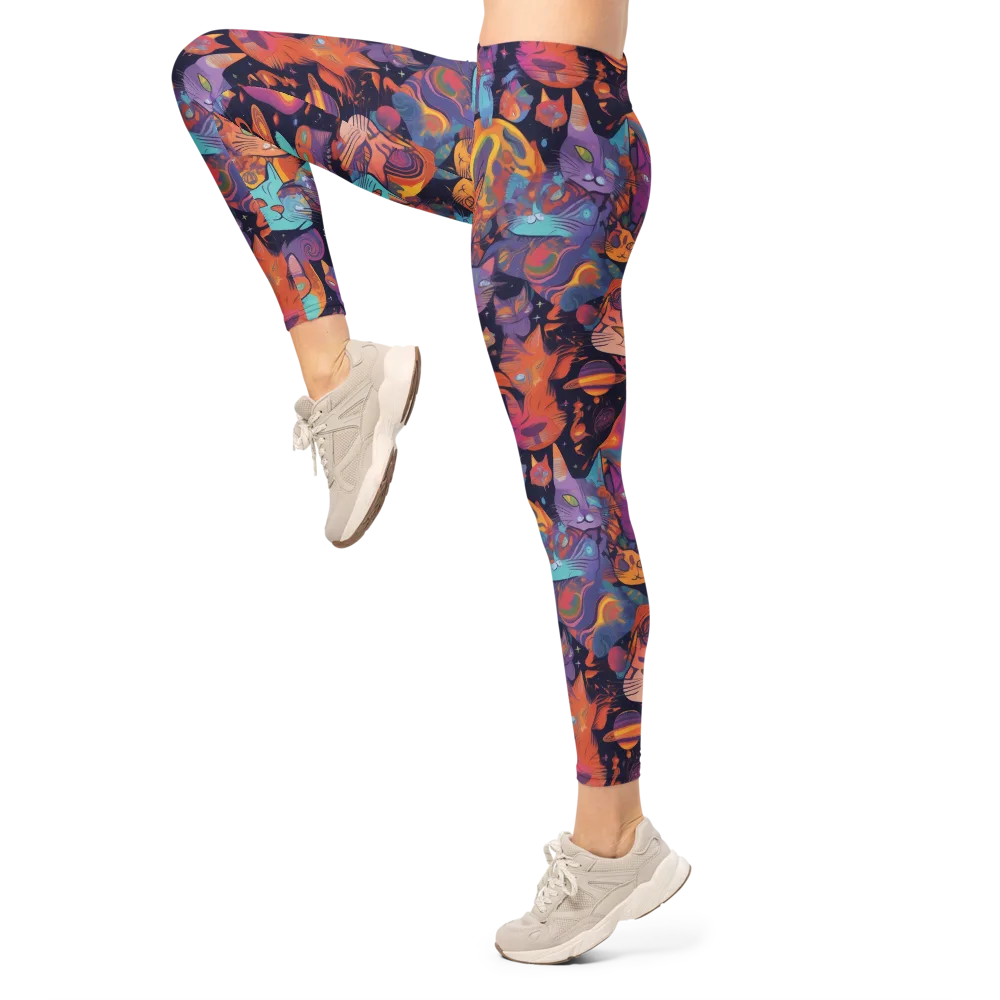 Cosmic Cat Parade on Leggings — Left