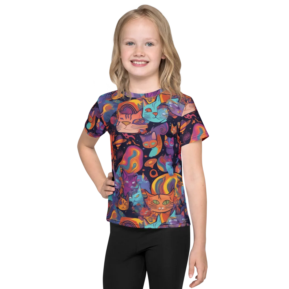 Cosmic Cat Parade on Kids Crew Neck T-Shirt — Front