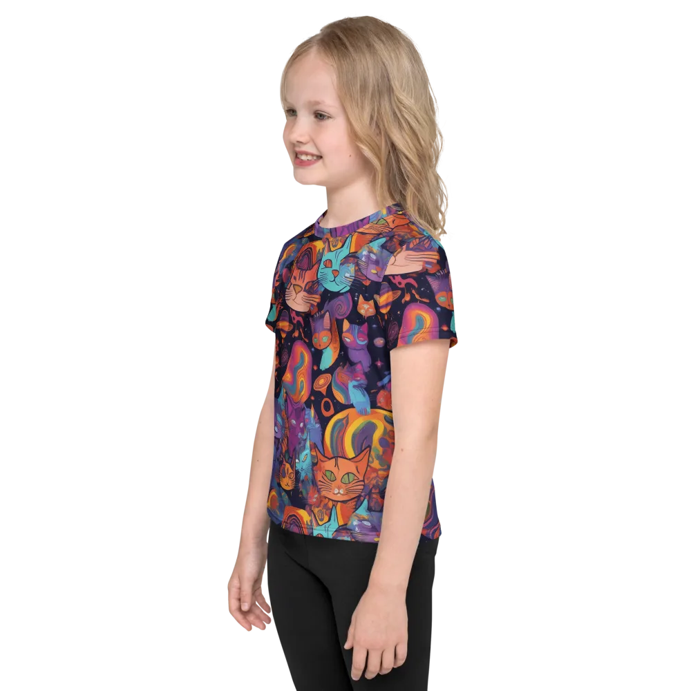 Cosmic Cat Parade on Kids Crew Neck T-Shirt — Left