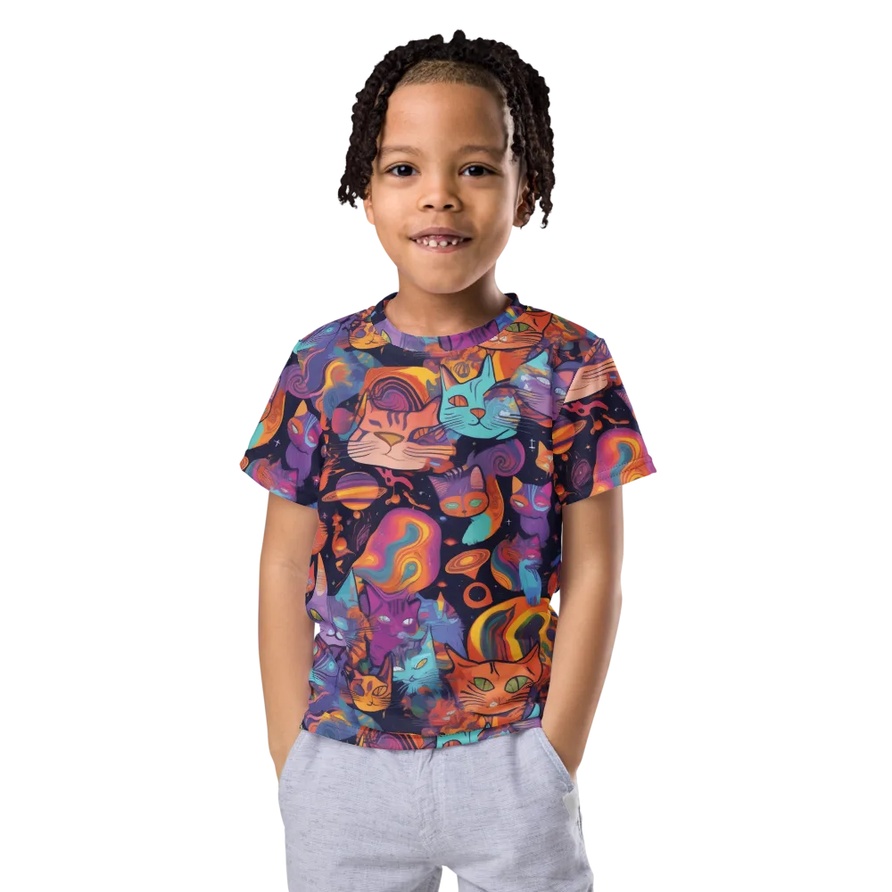 Cosmic Cat Parade on Kids Crew Neck T-Shirt — Front
