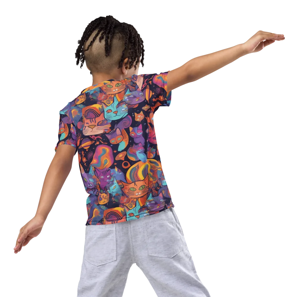Cosmic Cat Parade on Kids Crew Neck T-Shirt — Back