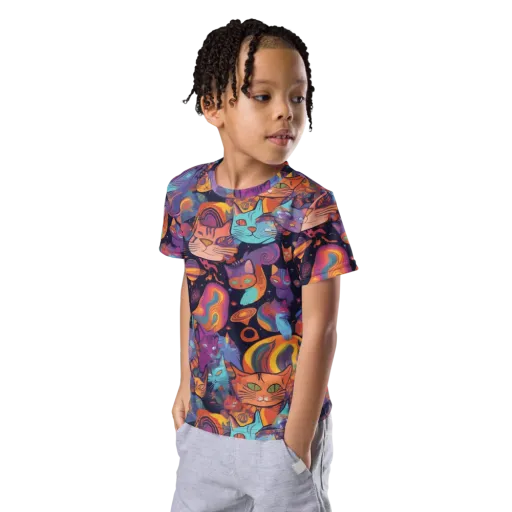 Cosmic Cat Parade on a Kids Crew Neck T-Shirt