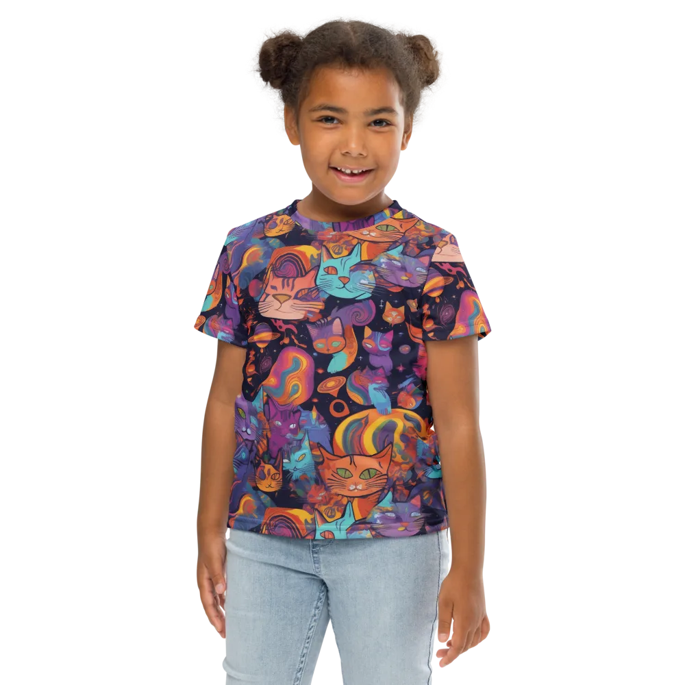 Cosmic Cat Parade on Kids Crew Neck T-Shirt — Front