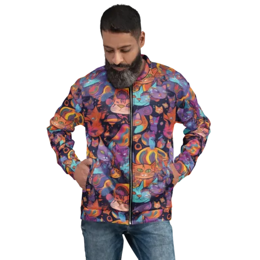 Cosmic Cat Parade on a Bomber Jacket