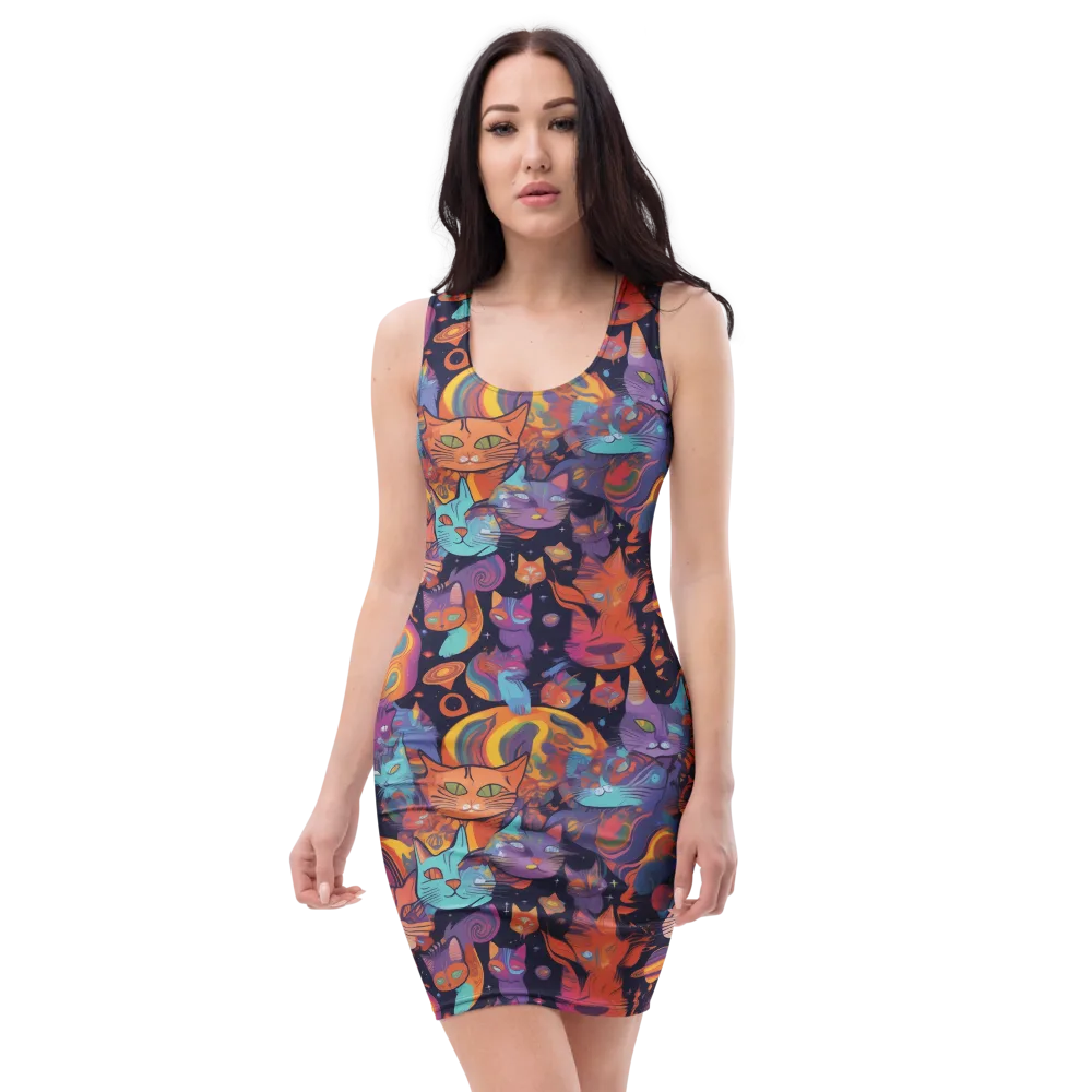 Cosmic Cat Parade on Bodycon Dress — Front