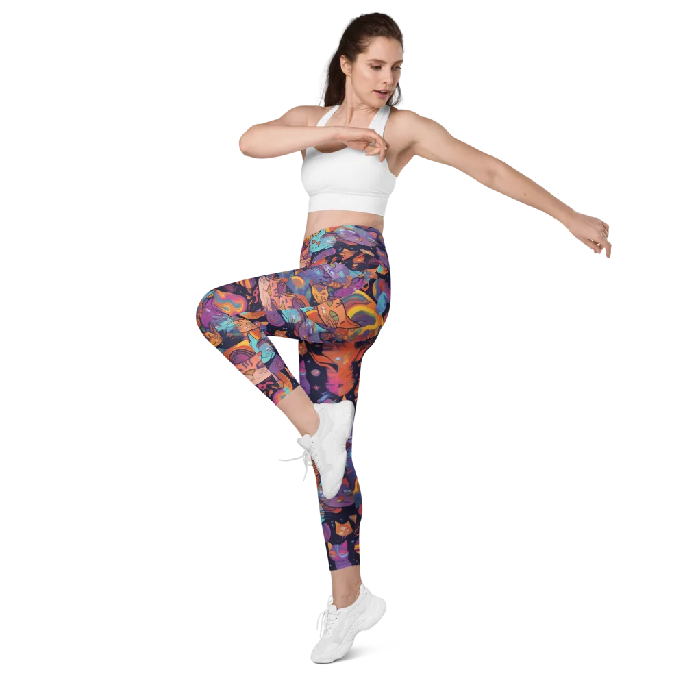 Cosmic Cat Parade on Leggings with Pockets — Left Front