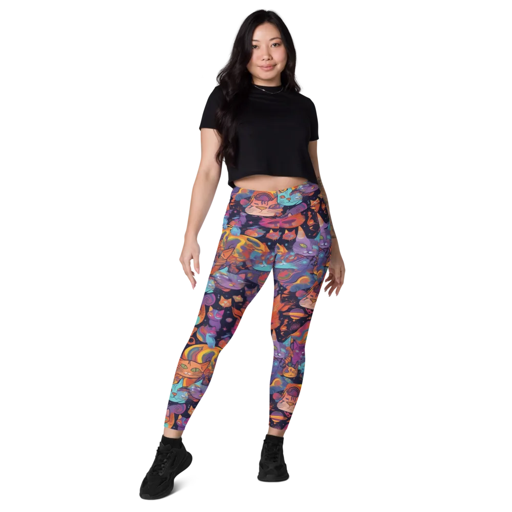 Cosmic Cat Parade on Leggings with Pockets — Front