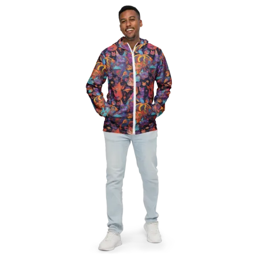 Cosmic Cat Parade on a Men's Windbreaker
