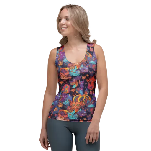 Cosmic Cat Parade on a Women's Tank Top