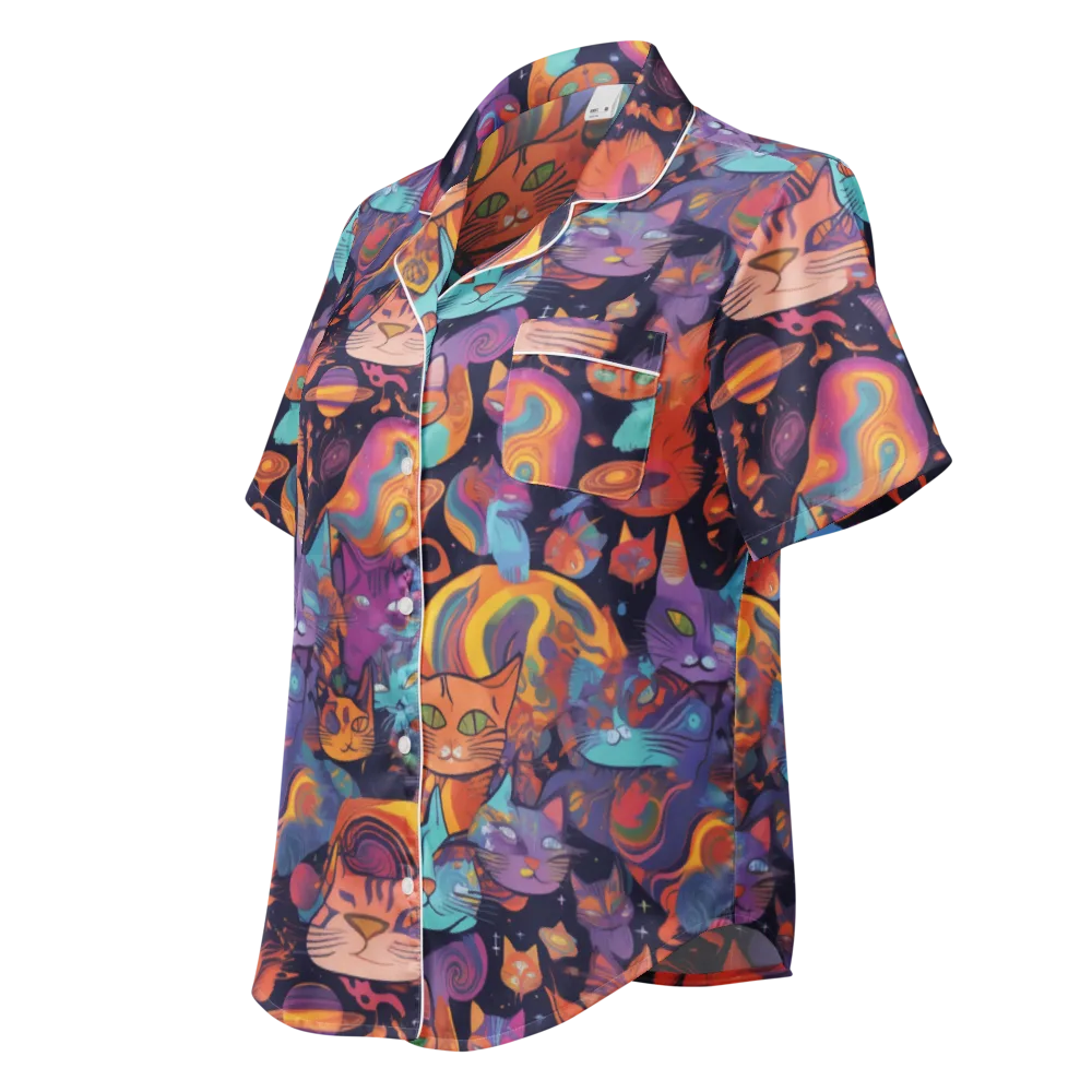Cosmic Cat Parade on Women's Short Sleeve Pajama Top — Left Front