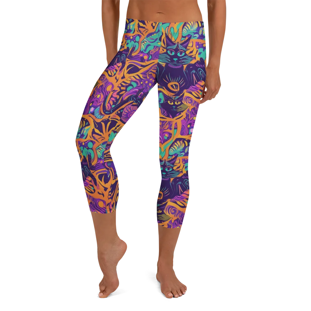 Midnight Mews on Capri Leggings — Front