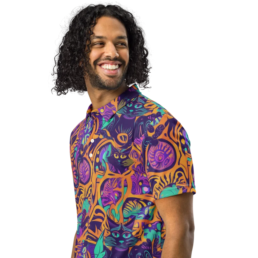 Midnight Mews on Men's Slim Fit Polo Shirt — Left Front
