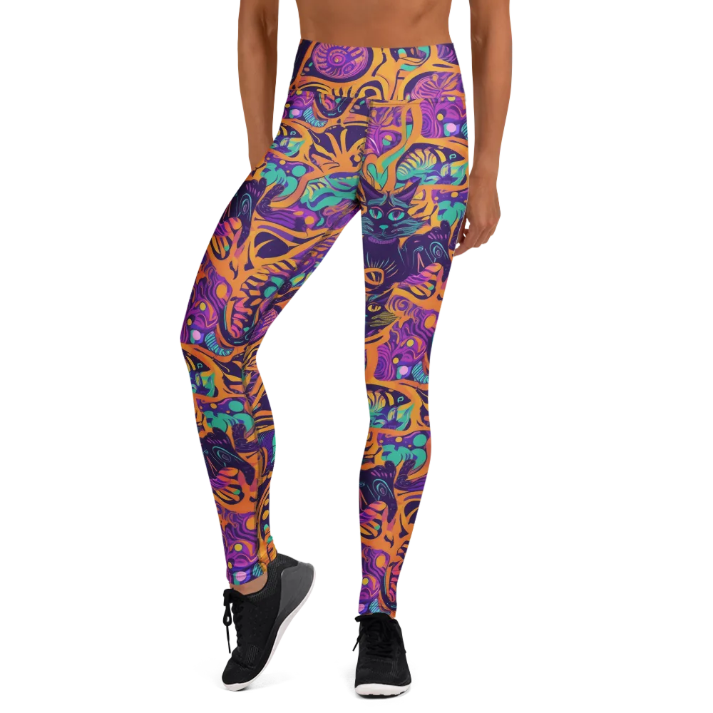 Midnight Mews on Yoga Leggings — Front