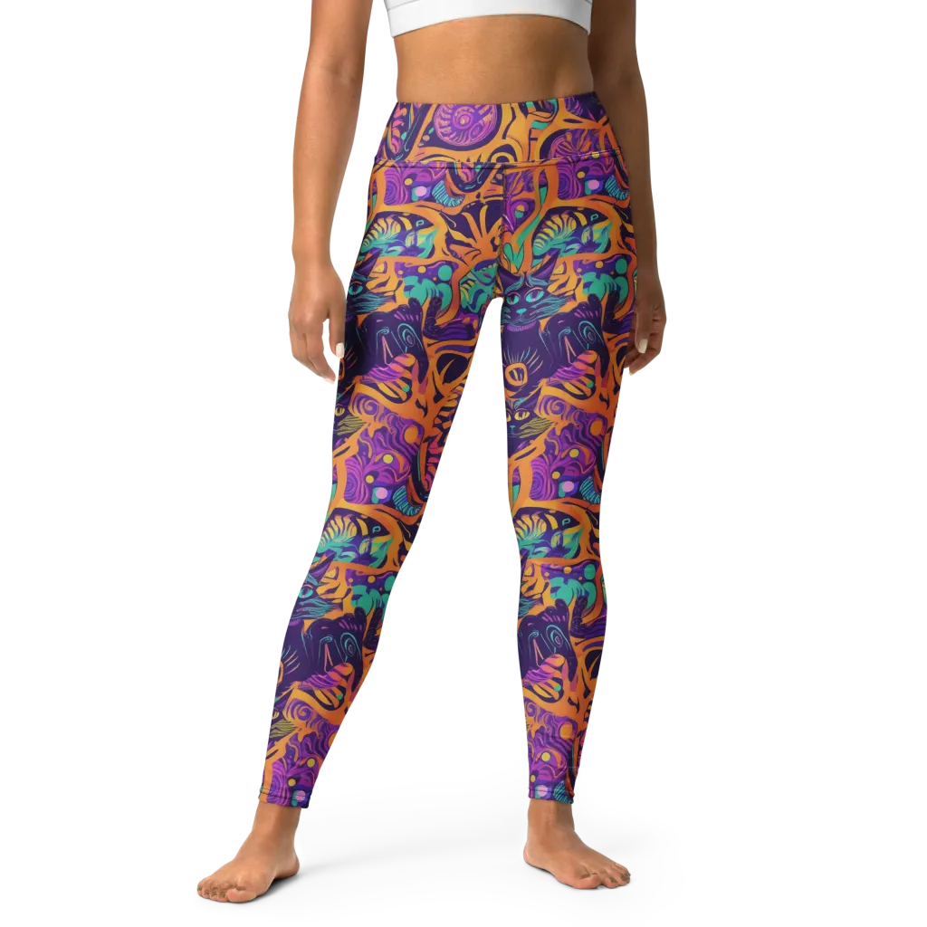 Midnight Mews on Yoga Leggings — Front