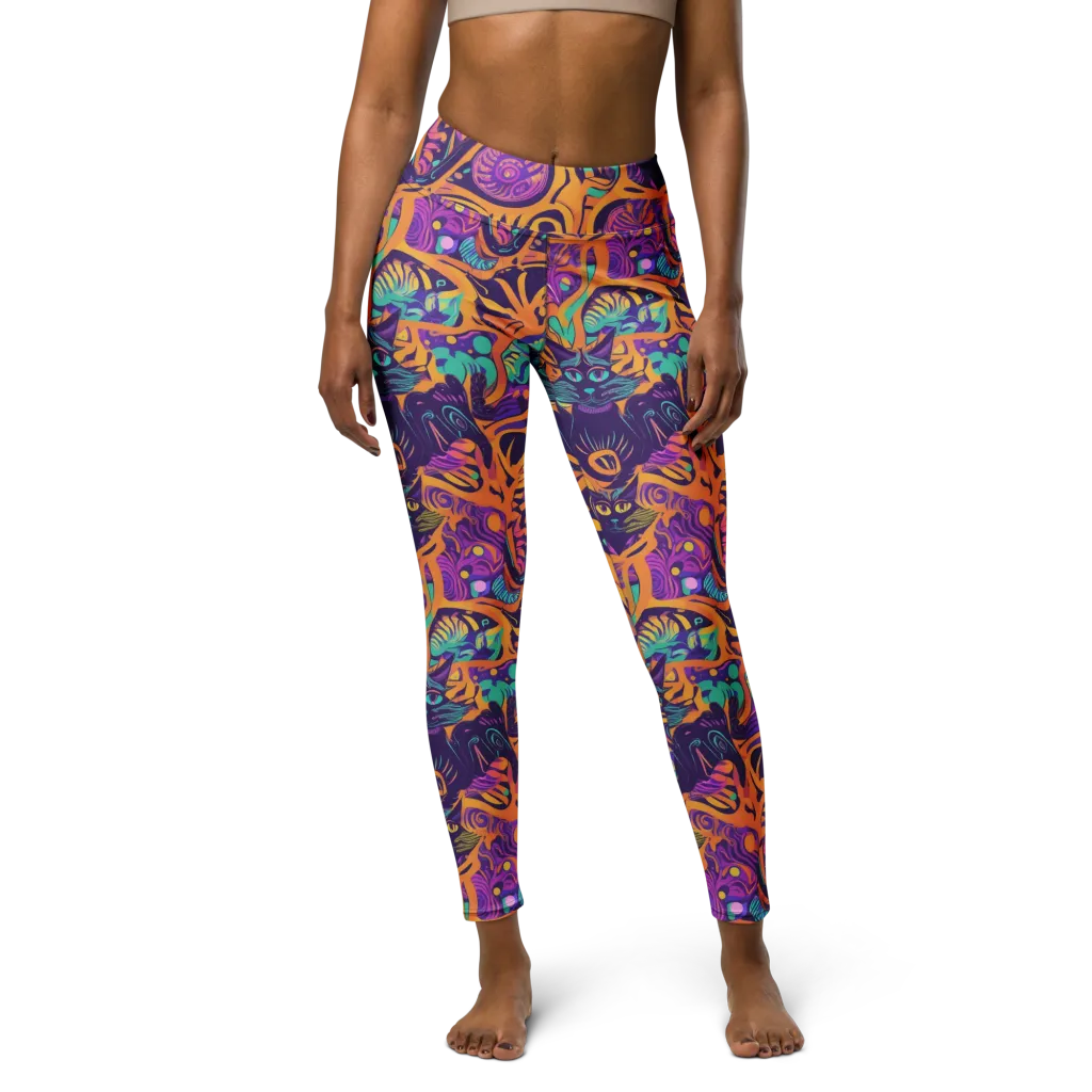 Midnight Mews on Yoga Leggings — Front