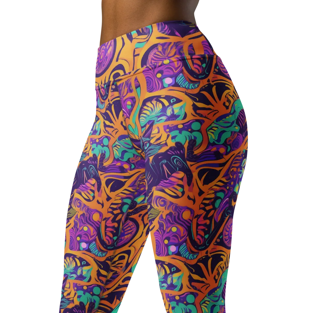 Midnight Mews on Yoga Leggings — Left Front