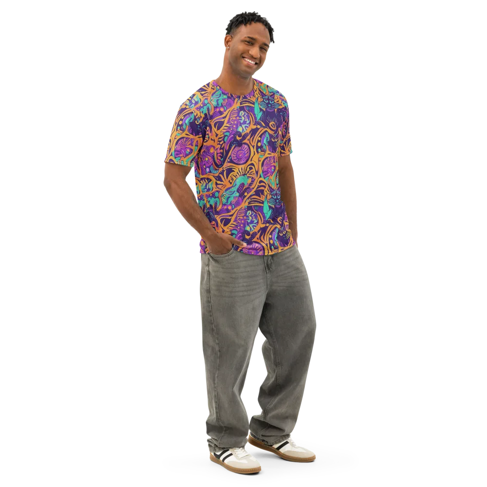 Midnight Mews on Men's Cotton Crew Neck T-Shirt — Right Front