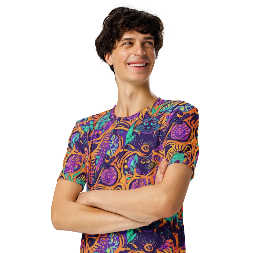 Midnight Mews on Men's Crew Neck T-Shirt — Left Front