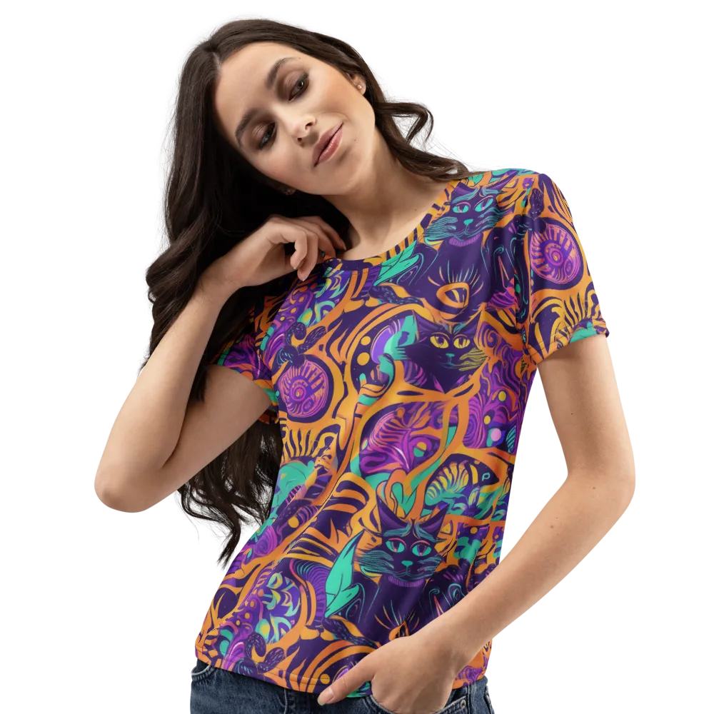 Midnight Mews on Women's Crew Neck T-Shirt — Left Front