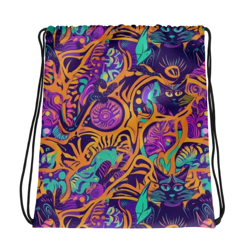 Midnight Mews on a Drawstring Bag